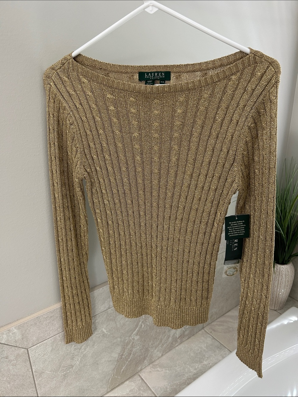 Lauren Ralph Lauren Metallic Tan Ribbed Boatneck Sweater